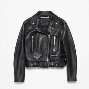 Iconic Acne Studios “Mock” black leather moto jacket, size 34